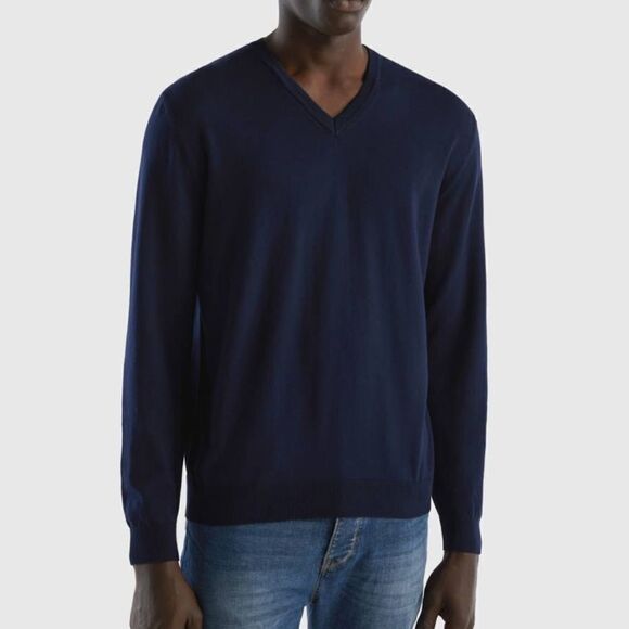 J. Crew Merino Wool Navy Blue Long Sleeve V-neck Pullover Sweater Size XL - Picture 1 of 11